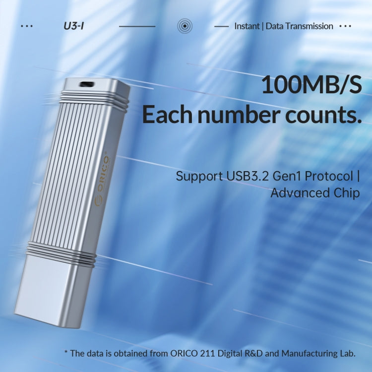 ORICO USB Flash Drive, Read: 100MB/s, Write: 50MB/s, Memory:128GB, Port:Type-C(Silver) - USB Flash Drives by ORICO | Online Shopping UK | buy2fix