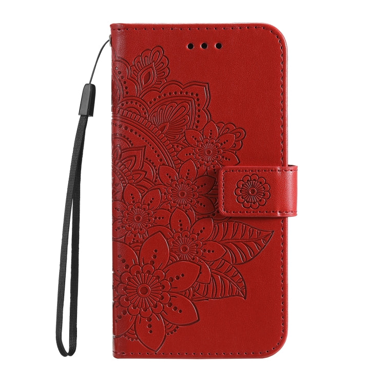 For Honor X8 5G / X6 7-petal Flowers Embossing Leather Phone Case(Red) - Honor Cases by buy2fix | Online Shopping UK | buy2fix