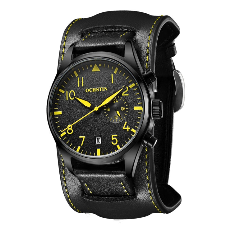 Ochstin 7228 Multifunctional Business Leather Wrist Wrist Waterproof Quartz Watch(Black+Yellow) - Leather Strap Watches by OCHSTIN | Online Shopping UK | buy2fix