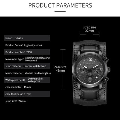 Ochstin 7230 Multifunctional Business Leather Wrist Wrist Waterproof Quartz Watch(Orange+Black) - Leather Strap Watches by OCHSTIN | Online Shopping UK | buy2fix
