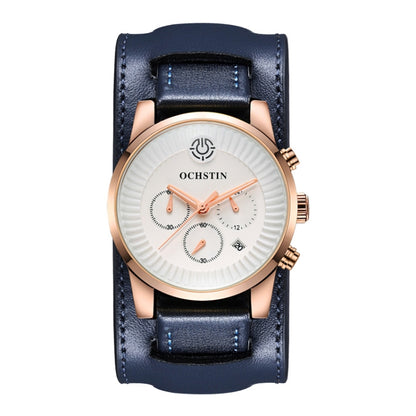 Ochstin 7232 Multifunctional Business Leather Wrist Wrist Waterproof Quartz Watch(Rose Gold+Blue) - Leather Strap Watches by OCHSTIN | Online Shopping UK | buy2fix