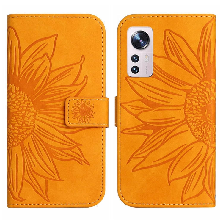 For Xiaomi 12 / 12X Skin Feel Sun Flower Pattern Flip Leather Phone Case with Lanyard(Yellow) - 12 Cases by buy2fix | Online Shopping UK | buy2fix