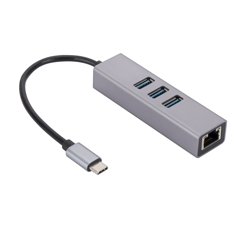 SL-030 USB-C / Type-C to Gigabit Ethernet RJ45 & 3 x USB 3.0 Adapter Converter HUB(Grey) - Computer & Networking by buy2fix | Online Shopping UK | buy2fix