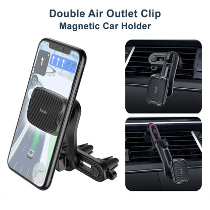 IMAK C5-F2 Dual Chip Air Outlet Magnetic Car Holder(Black) - In Car by imak | Online Shopping UK | buy2fix