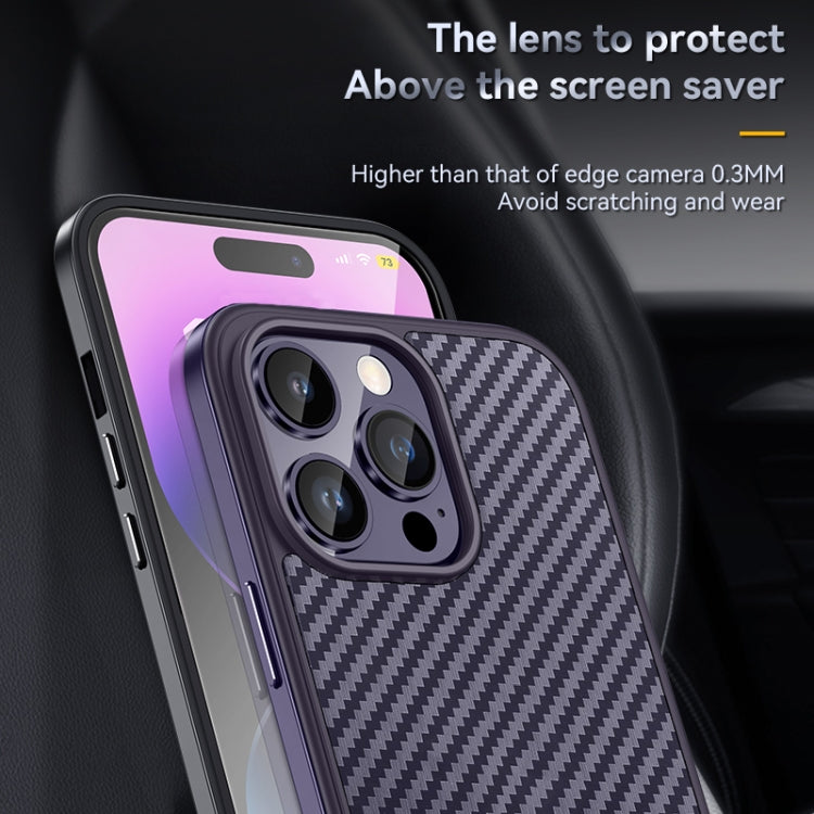 For iPhone 14 Plus SULADA Carbon Fiber Textured Shockproof Metal + TPU Frame Case(Dark Blue) - iPhone 14 Plus Cases by SULADA | Online Shopping UK | buy2fix