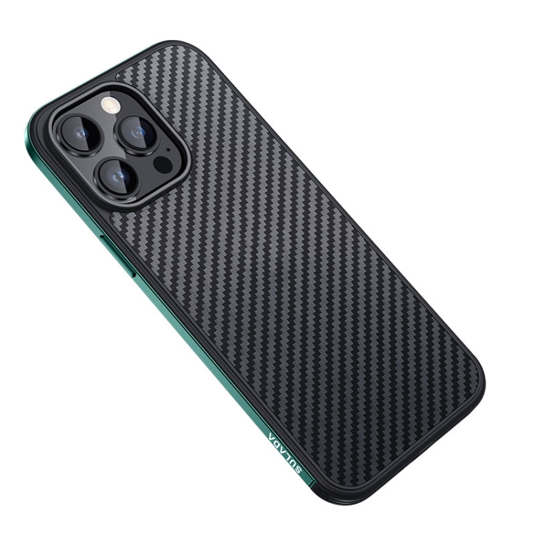 For iPhone 14 Pro Max SULADA Carbon Fiber Textured Shockproof Metal + TPU Frame Case(Dark Green) - iPhone 14 Pro Max Cases by SULADA | Online Shopping UK | buy2fix