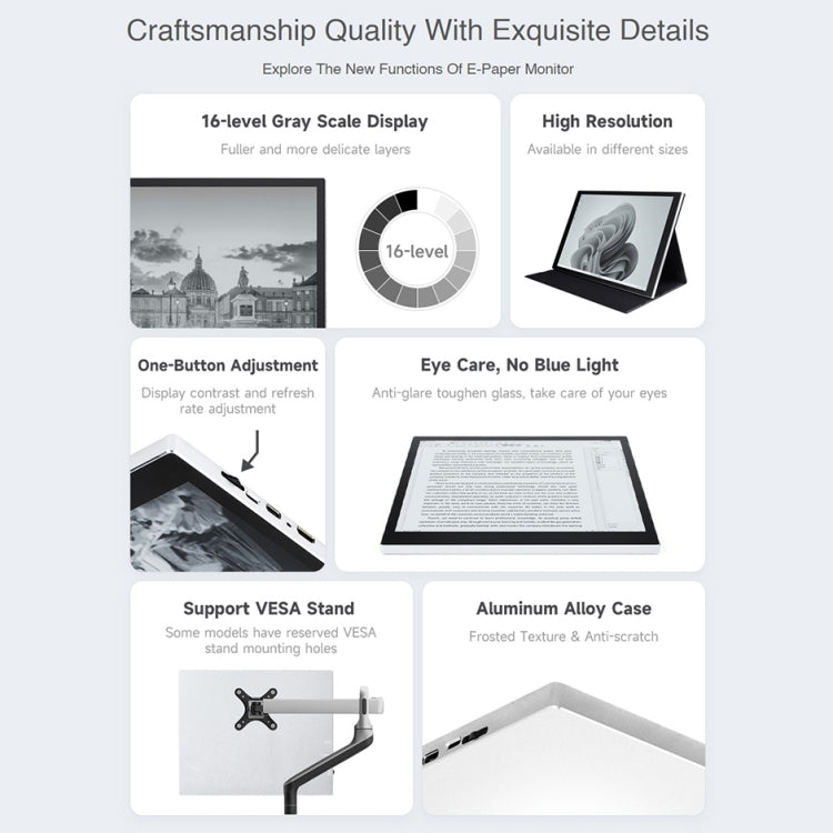 Waveshare 10.3 inch E-Paper Monitor External E-Paper Screen for MAC / Windows PC(US Plug) - Mini PC Accessories by WAVESHARE | Online Shopping UK | buy2fix