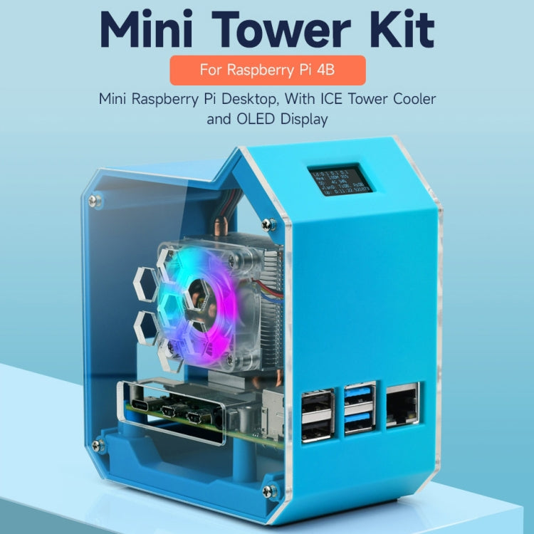 For Raspberry Pi 4B Waveshare Desktop Computer Fan LED Light Mini Tower Set(Blue) - Consumer Electronics by WAVESHARE | Online Shopping UK | buy2fix