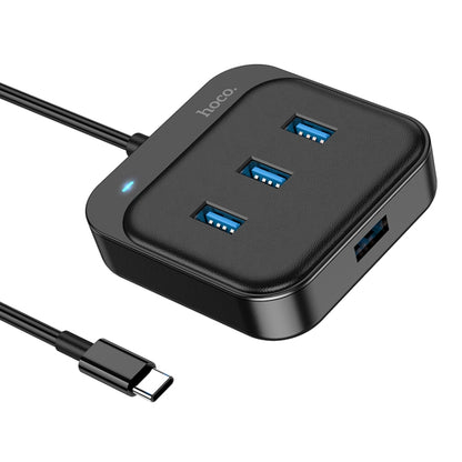 hoco HB31 Easy 4 in 1 USB-C / Type-C to USB3.0x4 Converter, Cable Length: 0.2m(Black) - Computer & Networking by hoco | Online Shopping UK | buy2fix