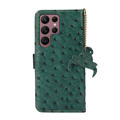 For Samsung Galaxy S22 Ultra 5G Ostrich Pattern Genuine Leather RFID Phone Case(Green) - Galaxy S22 Ultra 5G Cases by buy2fix | Online Shopping UK | buy2fix