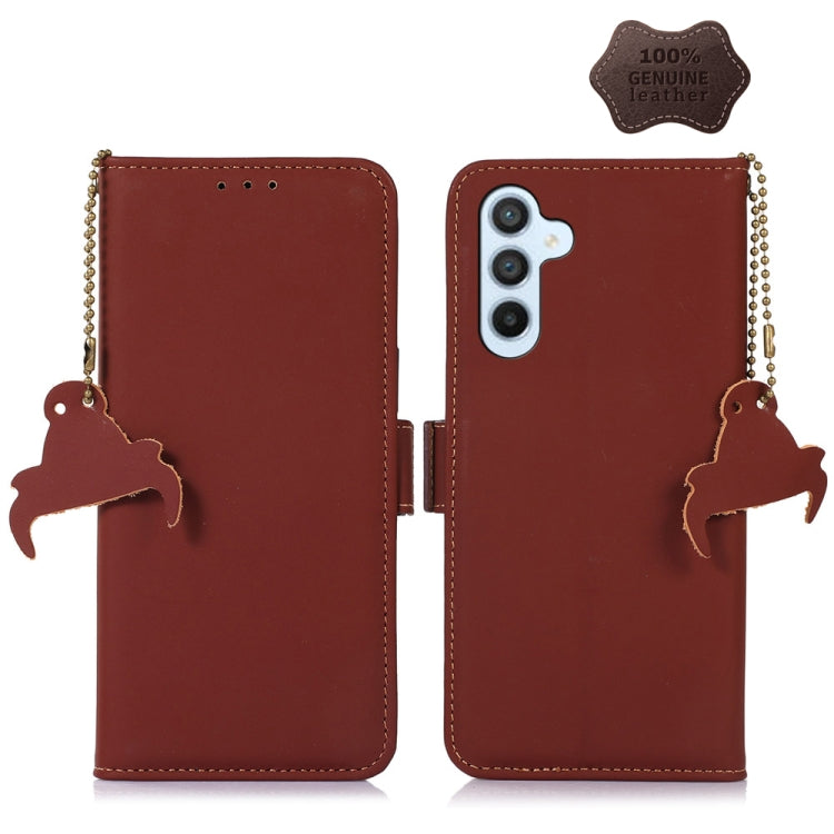 For Samsung Galaxy S22+ 5G Genuine Leather Magnetic RFID Leather Phone Case(Coffee) - Galaxy S22+ 5G Cases by buy2fix | Online Shopping UK | buy2fix