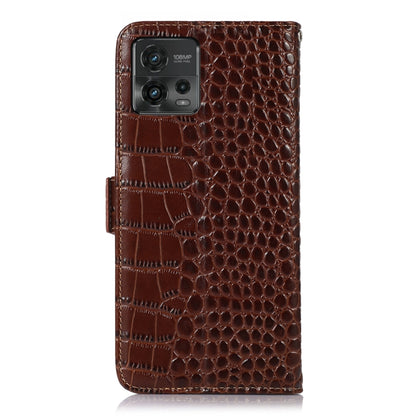 For Motorola Moto G72 Magnetic Crocodile Texture Genuine Leather RFID Phone Case(Brown) - Motorola Cases by buy2fix | Online Shopping UK | buy2fix