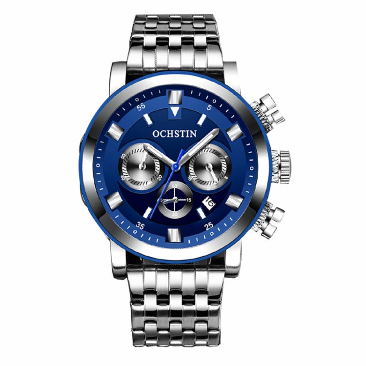 OCHSTIN 7254 Fashion Steel Strap Multifunctional Quartz Men Watch(Silver Blue) - Metal Strap Watches by OCHSTIN | Online Shopping UK | buy2fix