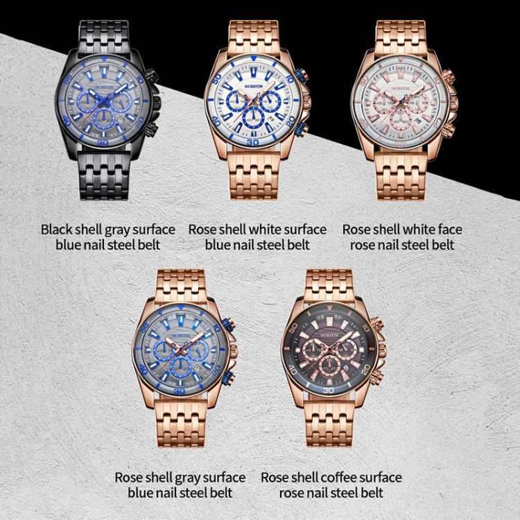 OCHSTIN 7259 Fashion Steel Strap Multifunctional Quartz Men Watch(Rose+Grey+Blue) - Metal Strap Watches by OCHSTIN | Online Shopping UK | buy2fix