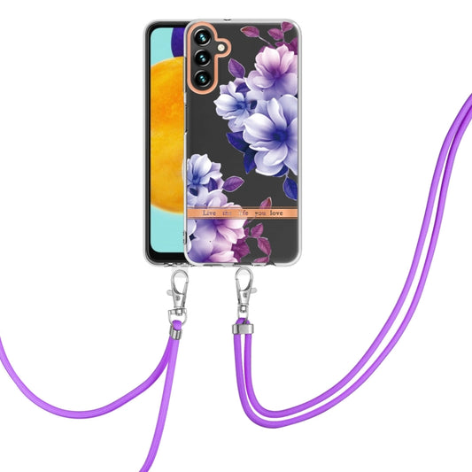 For Samsung Galaxy A14 5G Flowers and Plants Series IMD TPU Phone Case with Lanyard(Purple Begonia) - Galaxy Phone Cases by buy2fix | Online Shopping UK | buy2fix