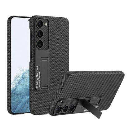 For Samsung Galaxy S23+ 5G GKK Plain Leather Shockproof Phone Case with Holder(Carbon Fiber) - Galaxy S23+ 5G Cases by GKK | Online Shopping UK | buy2fix