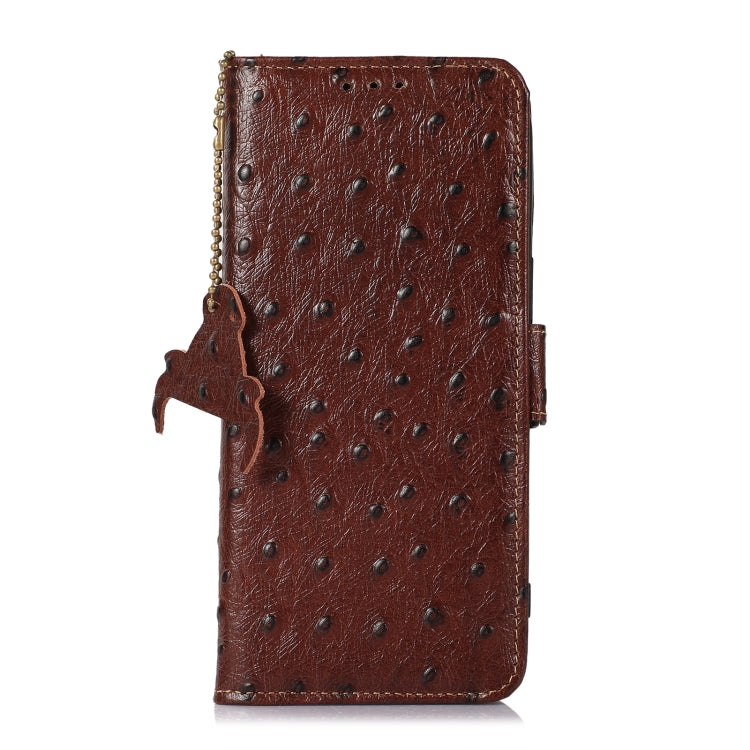 For Samsung Galaxy A04 4G Ostrich Pattern Genuine Leather RFID Phone Case(Coffee) - Galaxy Phone Cases by buy2fix | Online Shopping UK | buy2fix