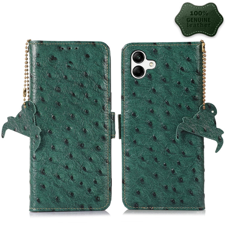 For Samsung Galaxy A04 4G Ostrich Pattern Genuine Leather RFID Phone Case(Green) - Galaxy Phone Cases by buy2fix | Online Shopping UK | buy2fix