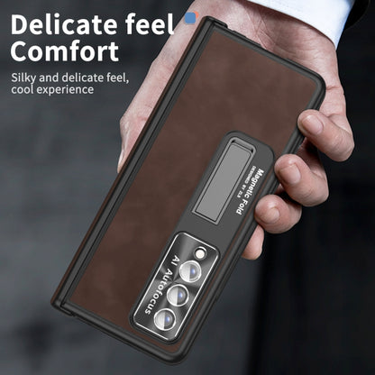 For Samsung Galaxy Z Fold4 Napa Pattern All-inclusive Magnetic Phone Case(Coffee) - Galaxy Z Fold4 5G Cases by buy2fix | Online Shopping UK | buy2fix