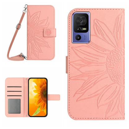 For TCL 40 SE HT04 Skin Feel Sun Flower Embossed Flip Leather Phone Case with Lanyard(Pink) - More Brand by buy2fix | Online Shopping UK | buy2fix