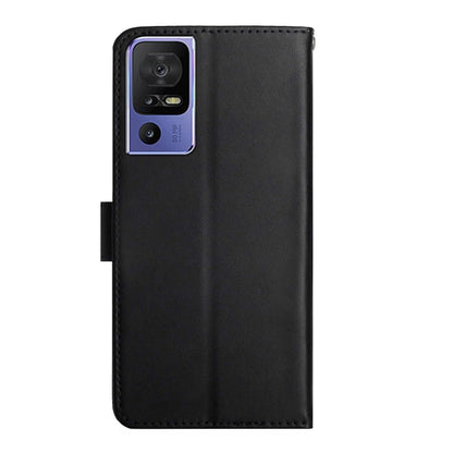 For TCL 40 SE Genuine Leather Fingerprint-proof Flip Phone Case(Black) - More Brand by buy2fix | Online Shopping UK | buy2fix