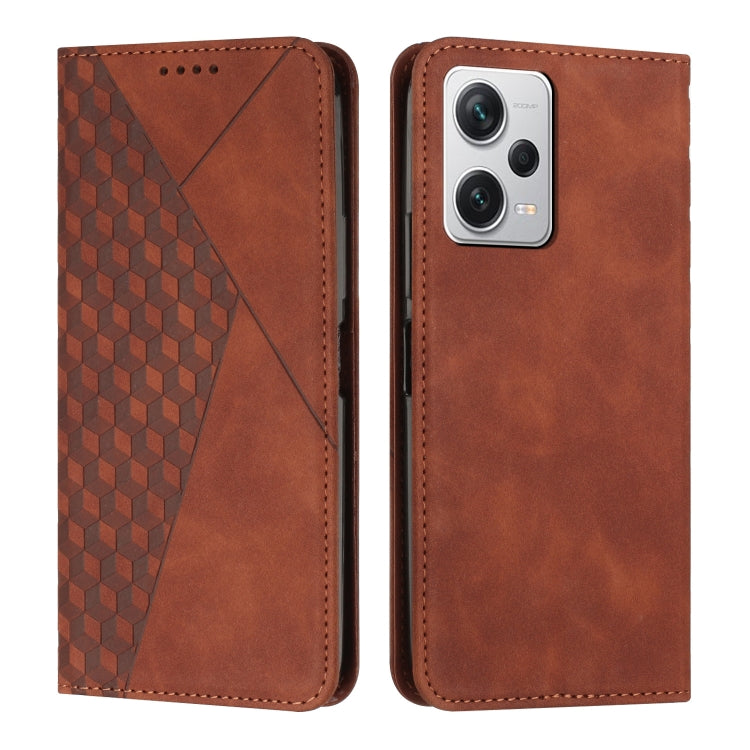 For Xiaomi Redmi Note 12 Pro+ Global / Note 12 Explorer Diamond Pattern Skin Feel Magnetic Leather Phone Case(Brown) - Note 12 Pro+ Cases by buy2fix | Online Shopping UK | buy2fix
