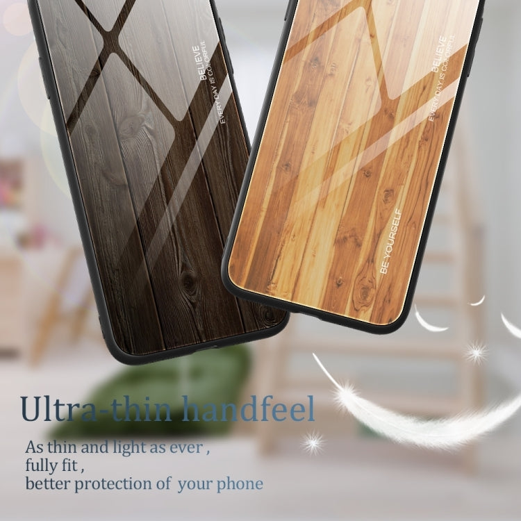 For Xiaomi Redmi 12C Wood Grain Glass Phone Case(Coffee) - Xiaomi Cases by buy2fix | Online Shopping UK | buy2fix