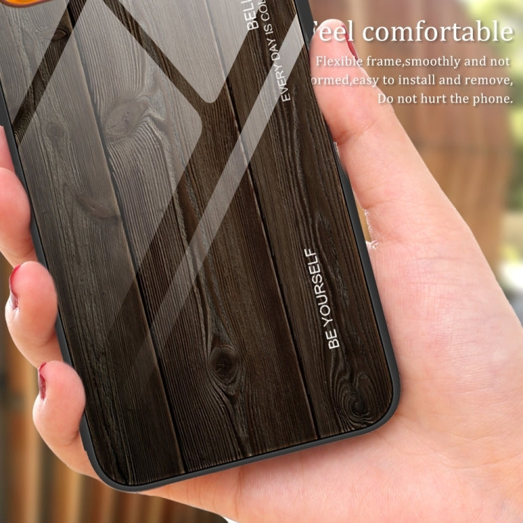 For Xiaomi Redmi 12C Wood Grain Glass Phone Case(Coffee) - Xiaomi Cases by buy2fix | Online Shopping UK | buy2fix