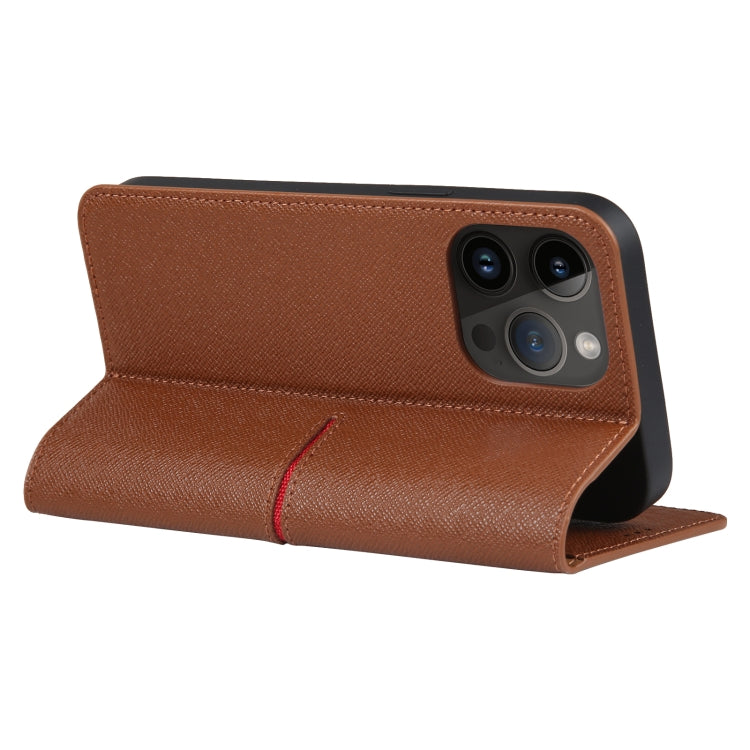 For iPhone 14 Pro Max GEBEI Top-grain Horizontal Flip Leather Phone Case(Brown) - iPhone 14 Pro Max Cases by GEBEI | Online Shopping UK | buy2fix