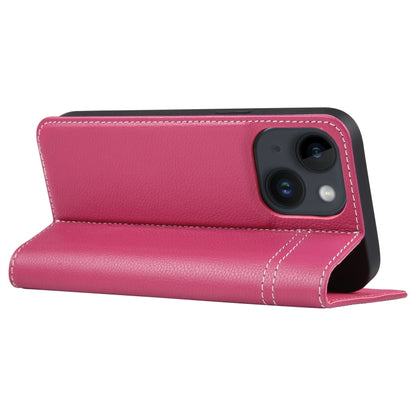 For iPhone 14 GEBEI Top-grain Horizontal Flip Leather Phone Case(Rose Red) - iPhone 14 Cases by GEBEI | Online Shopping UK | buy2fix