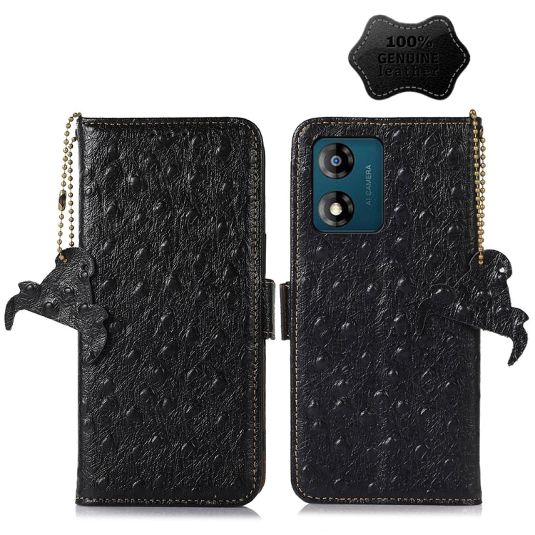 For Motorola Moto E13 4G 2023 Ostrich Pattern Genuine Leather RFID Phone Case(Black) - Motorola Cases by buy2fix | Online Shopping UK | buy2fix