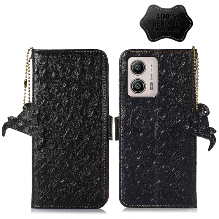 For Motorola Moto G73 5G Ostrich Pattern Genuine Leather RFID Phone Case(Black) - Motorola Cases by buy2fix | Online Shopping UK | buy2fix