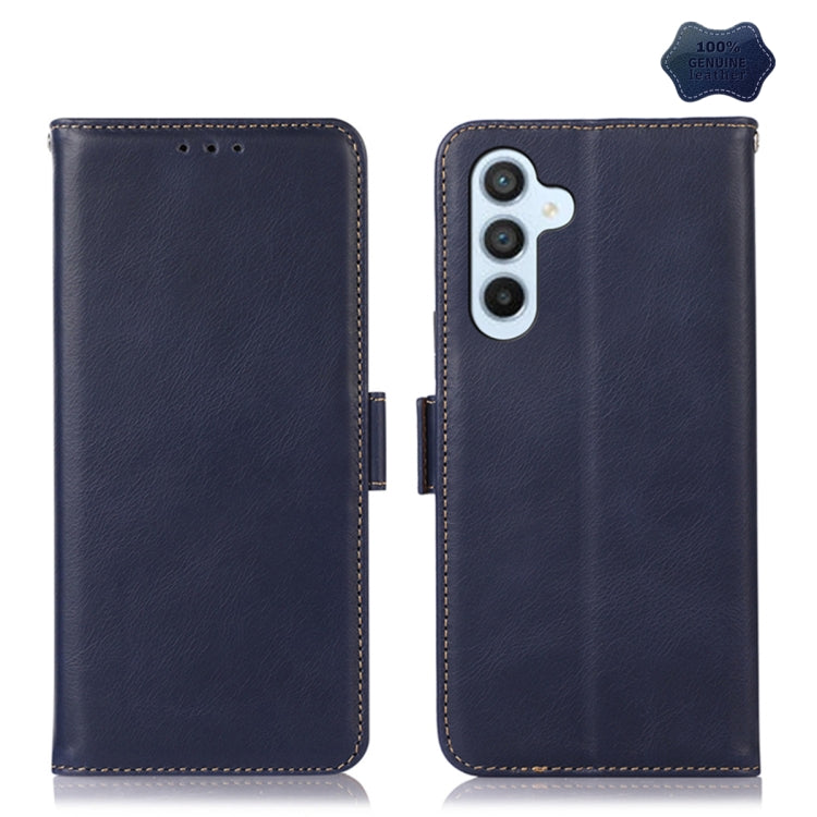 For Samsung Galaxy A24 4G Magnetic Crazy Horse Texture Genuine Leather RFID Phone Case(Blue) - Galaxy Phone Cases by buy2fix | Online Shopping UK | buy2fix