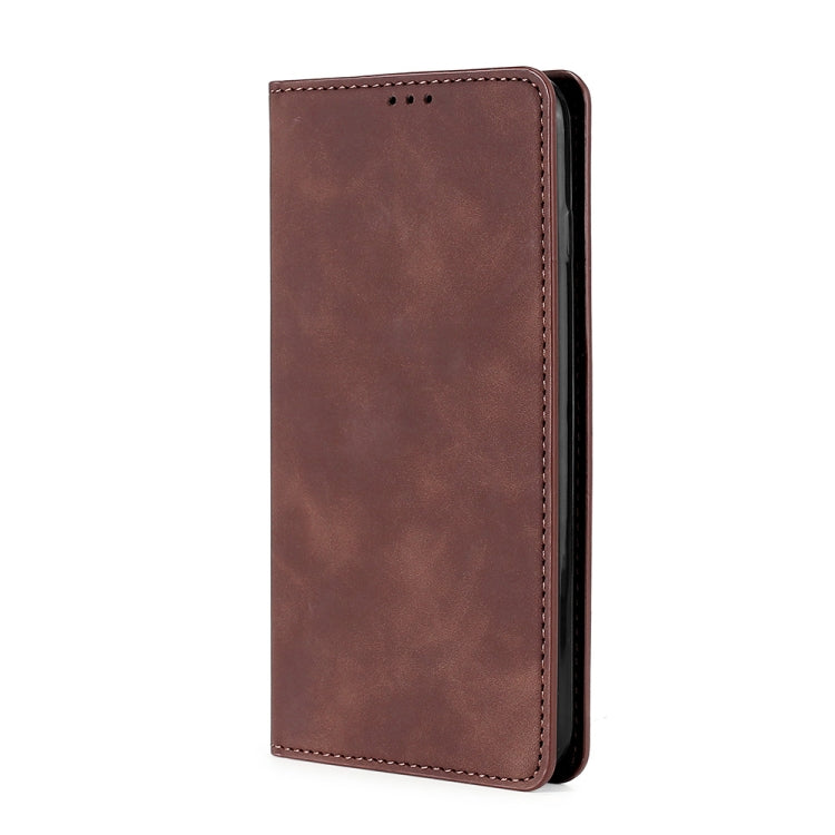 For Xiaomi Redmi 12C 4G Skin Feel Magnetic Horizontal Flip Leather Phone Case(Dark Brown) - Xiaomi Cases by buy2fix | Online Shopping UK | buy2fix