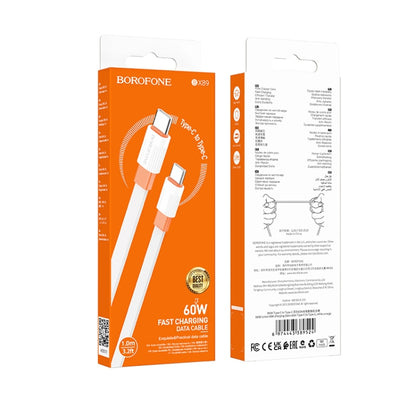 Borofone BX89 Type-C to Type-C Union 60W Charging Data Cable, Length:1m(White Orange) - USB-C & Type-C Cable by Borofone | Online Shopping UK | buy2fix