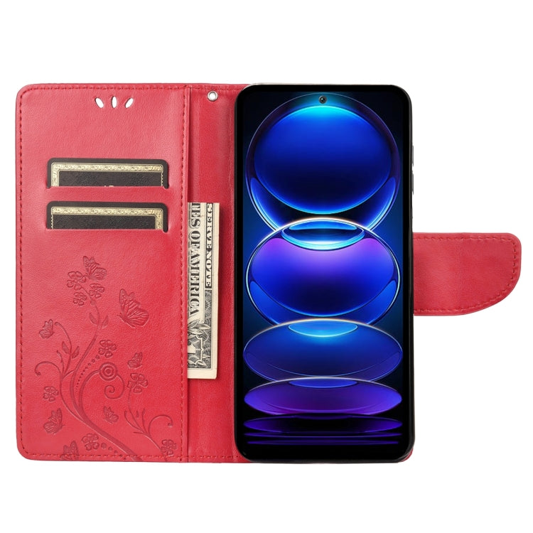 For Xiaomi Redmi Note 12 Pro+ 5G Global Butterfly Flower Pattern Leather Phone Case(Red) - Note 12 Pro+ Cases by buy2fix | Online Shopping UK | buy2fix