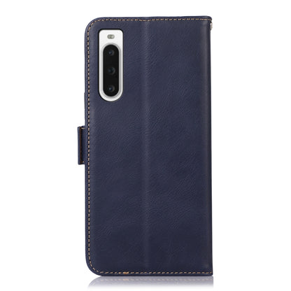 For Sony Xperia 10 V Crazy Horse Top Layer Cowhide Leather Phone Case(Blue) - Sony Cases by buy2fix | Online Shopping UK | buy2fix