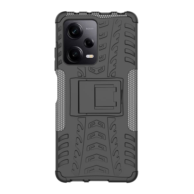 For Xiaomi Redmi Note 12 Pro 5G Tire Texture TPU + PC Phone Case with Holder(Black) - Note 12 Pro Cases by buy2fix | Online Shopping UK | buy2fix