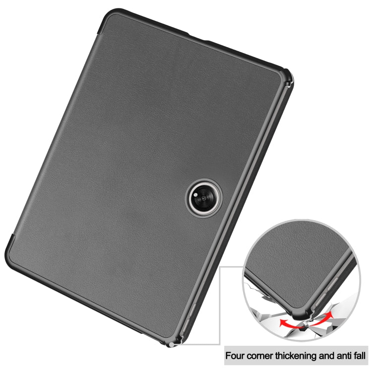 For OnePlus Pad Custer Pure Color 3-Fold Holder Smart Leather Tablet Case(Grey) - Others by buy2fix | Online Shopping UK | buy2fix