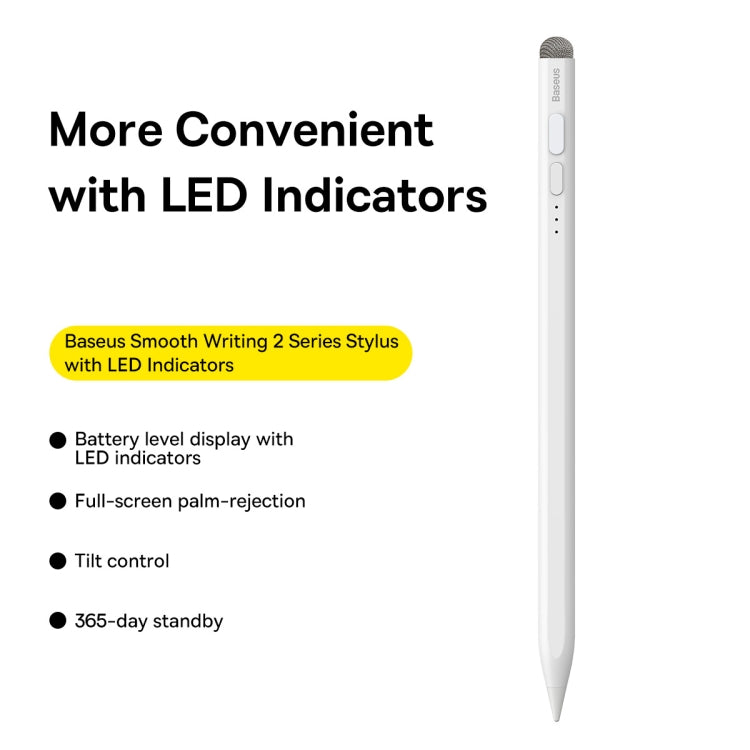 Baseus SXBC060302 2 Series LED Indicators Smooth Capacitive Writing Stylus, Active + Passive Version(White) - Stylus Pen by Baseus | Online Shopping UK | buy2fix