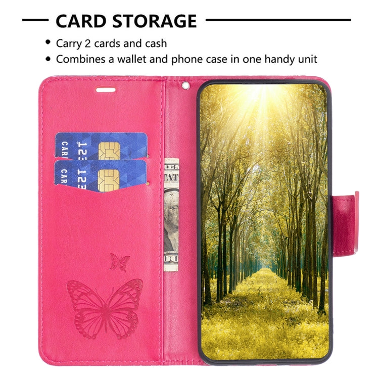 For Xiaomi Redmi Note 12 4G Global Two Butterflies Embossing Leather Phone Case(Rose Red) - Note 12 Cases by buy2fix | Online Shopping UK | buy2fix