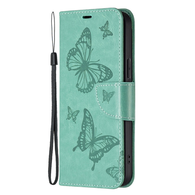 For Xiaomi Redmi Note 12 4G Global Two Butterflies Embossing Leather Phone Case(Green) - Note 12 Cases by buy2fix | Online Shopping UK | buy2fix