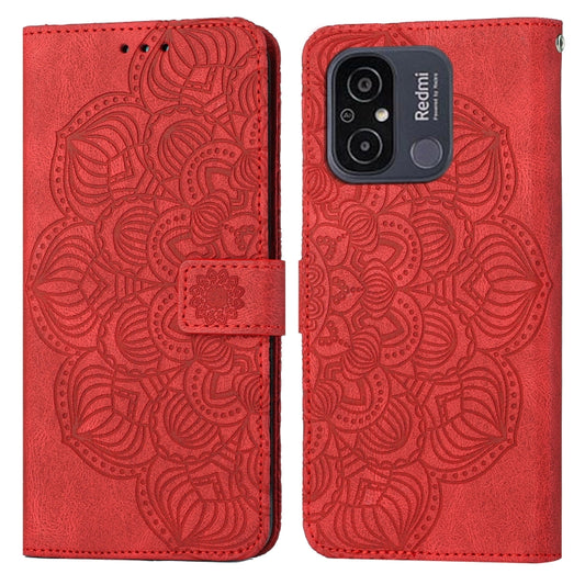 For Xiaomi Redmi 12C Mandala Embossed Flip Leather Phone Case(Red) - Xiaomi Cases by buy2fix | Online Shopping UK | buy2fix