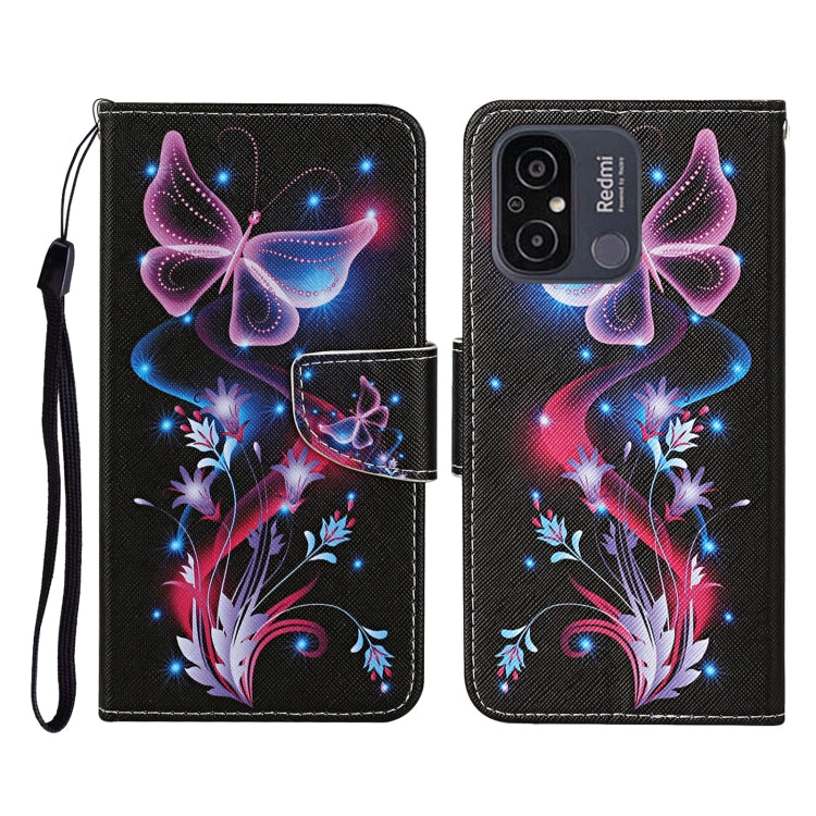 For Xiaomi Redmi 12C Colored Drawing Pattern Flip Leather Phone Case(Fluorescent Butterfly) - Xiaomi Cases by buy2fix | Online Shopping UK | buy2fix