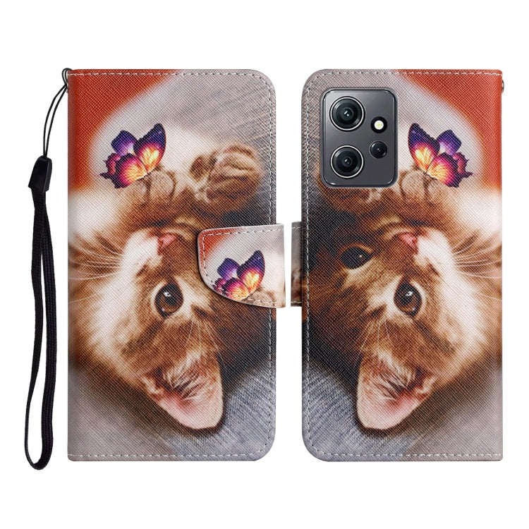 For Xiaomi Redmi Note 12 4G Global Colored Drawing Pattern Flip Leather Phone Case(Butterfly Cat) - Note 12 Cases by buy2fix | Online Shopping UK | buy2fix