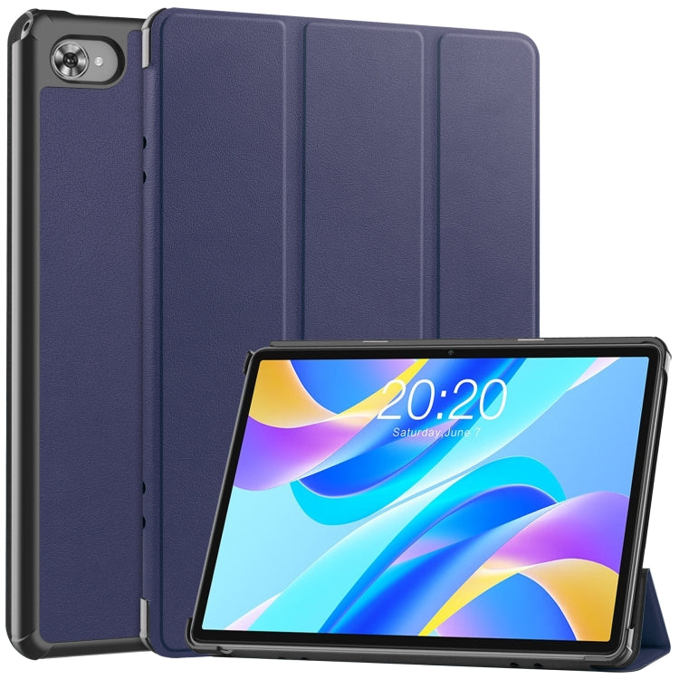 For Teclast M40 Plus Custer Pure Color 3-Fold Holder Leather Tablet Case(Dark Blue) - Teclast by buy2fix | Online Shopping UK | buy2fix