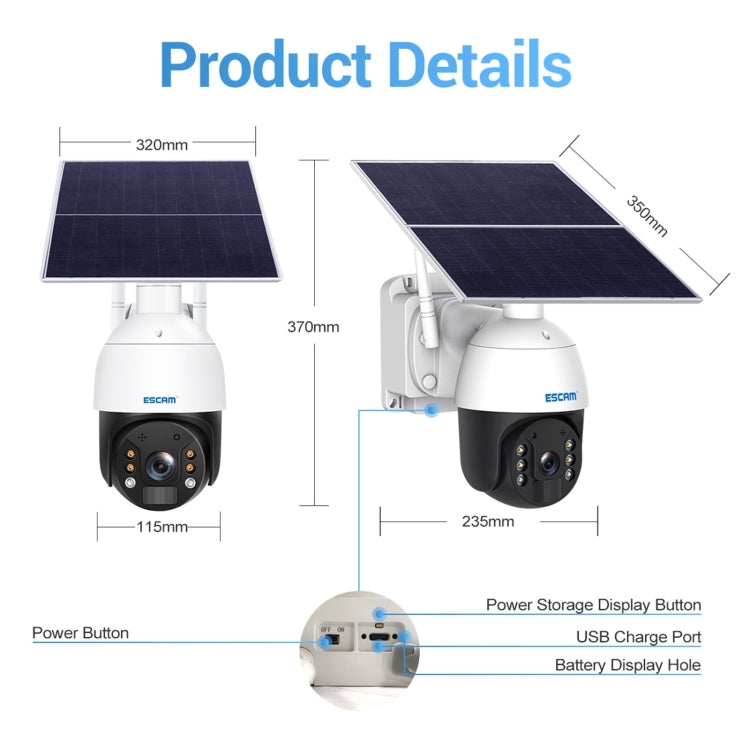 ESCAM QF724 3MP 24h Recording Cloud Storage PT 4G PIR Alarm IP Camera with Solar Panel, AU Signal Bands - Security by ESCAM | Online Shopping UK | buy2fix