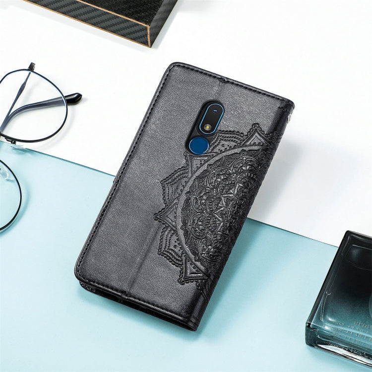 For Nokia C3 Mandala Flower Embossed Leather Phone Case(Black) - Nokia Cases by buy2fix | Online Shopping UK | buy2fix
