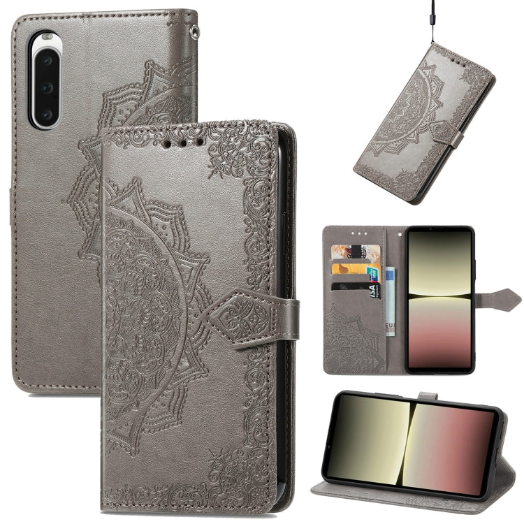 For Sony Xperia 10 IV Mandala Flower Embossed Leather Phone Case(Grey) - Sony Cases by buy2fix | Online Shopping UK | buy2fix