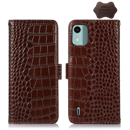 For Nokia C12 4G Crocodile Top Layer Cowhide Leather Phone Case(Brown) - Nokia Cases by buy2fix | Online Shopping UK | buy2fix